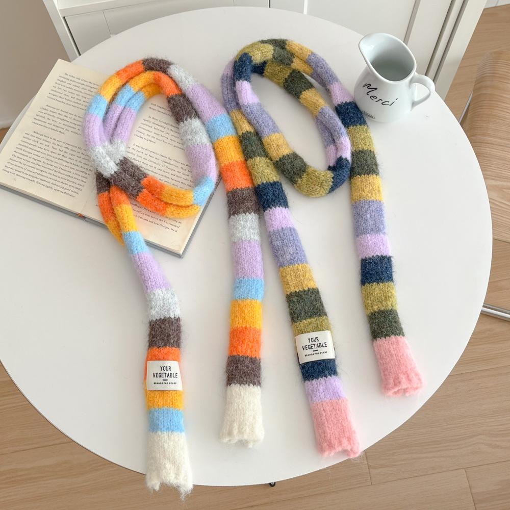 Korean Style Knitted Scarf Women Winter Warm Scarves Solid Cashmere Design Thickened Shawl Soft Long Pashmina Neck