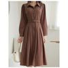 Spring & Fall K-style Plus Size Women's Clothing Work Clothing Ol Single-Breasted Ruched A- Line Long Sleeve Mid Length Long Length Shirt Dress Dress
