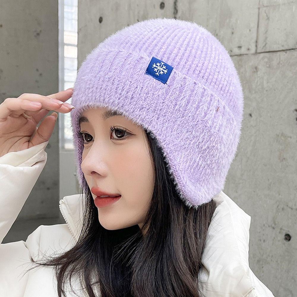 

Driving Pilot Caps Knitted Windbreak Korean Beanies Hats Snowflake Ear Muff Caps Hat With Earflaps фиолетовый