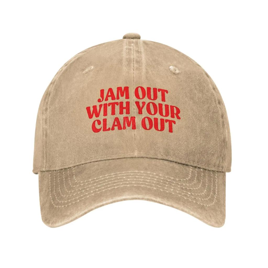 Jam Out with Your Clam Out Baseball Cap Adjustable Classic Washed Denim Vintage Dad Hat for Men Women