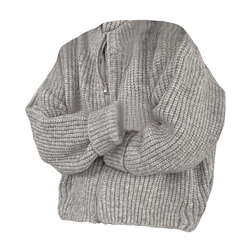 

Короткий свитер на молнии, женская осенне-зимняя круглая горловина, вязаный кардиган Senior Sense of Lazy Wind L серый