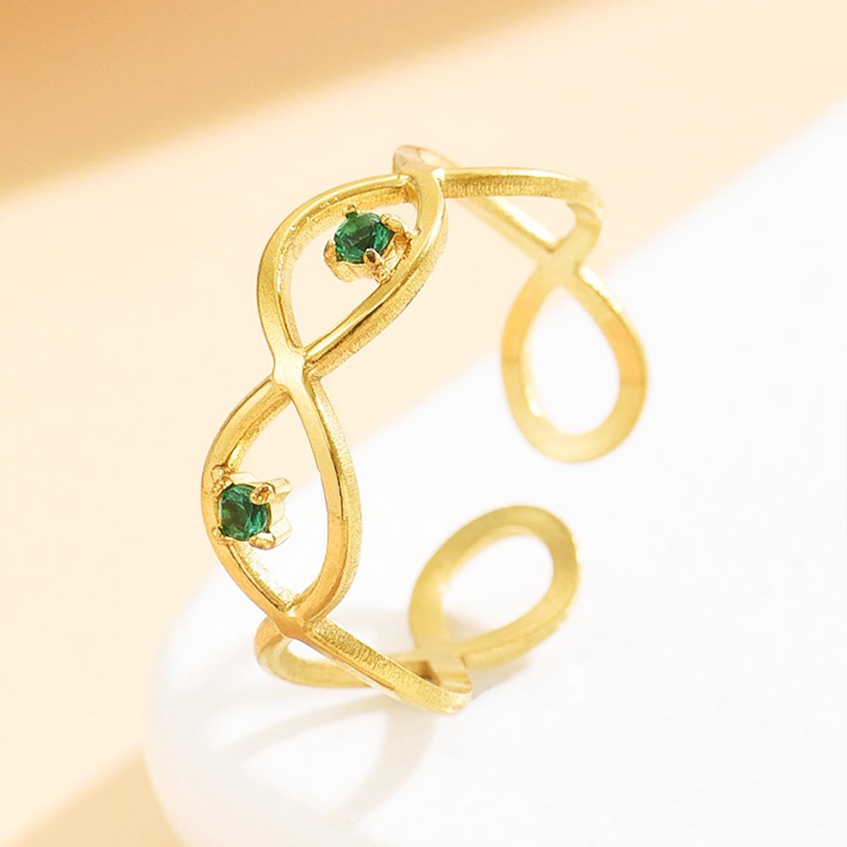 Elegant Geometric Stainless Steel Ring: Adjustable with Colorful Zircon