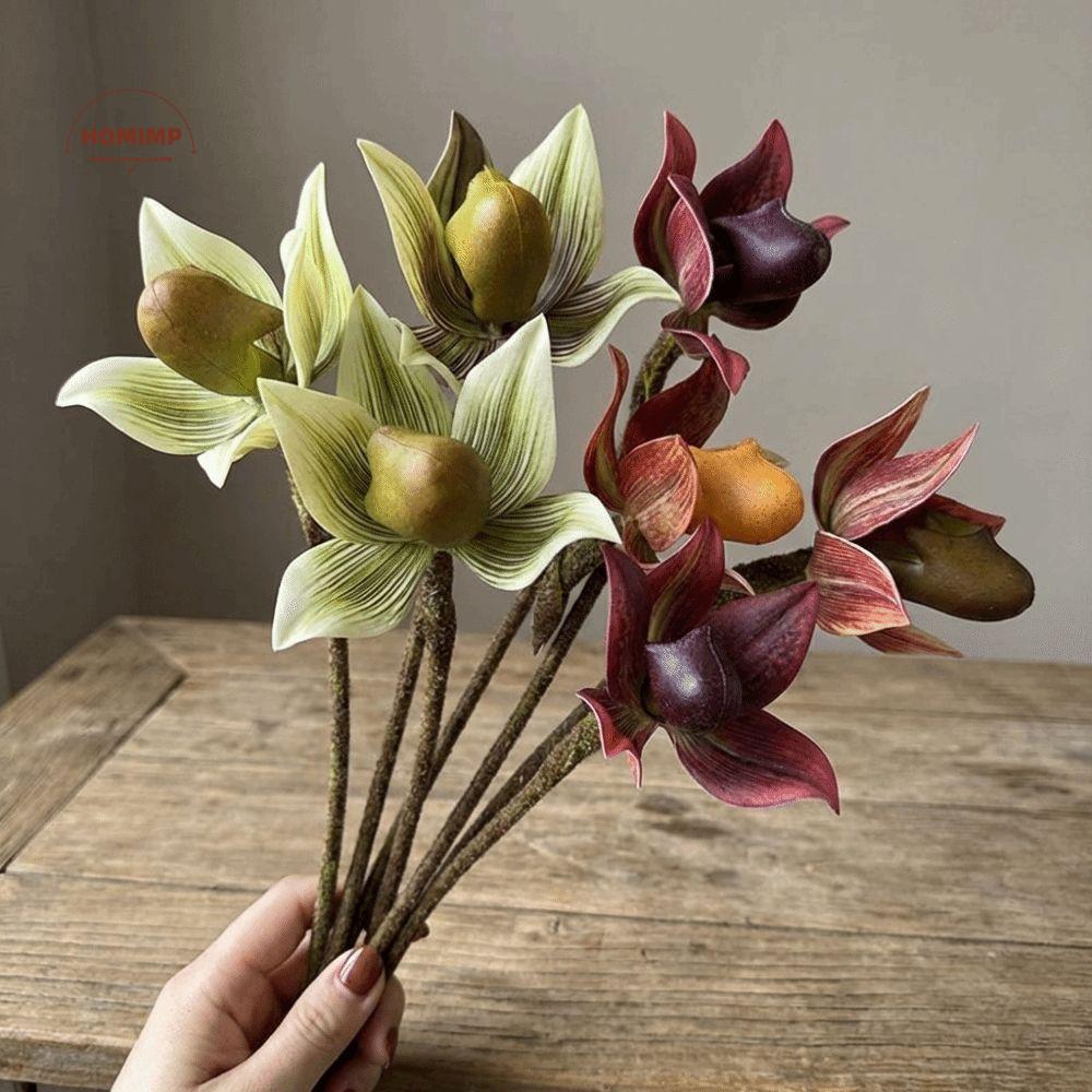 Real Touch Artificial Slipper Orchid Single Branch Lifelike Silk Orchid Flower Realistic Simulation Orchid Home Restaurant