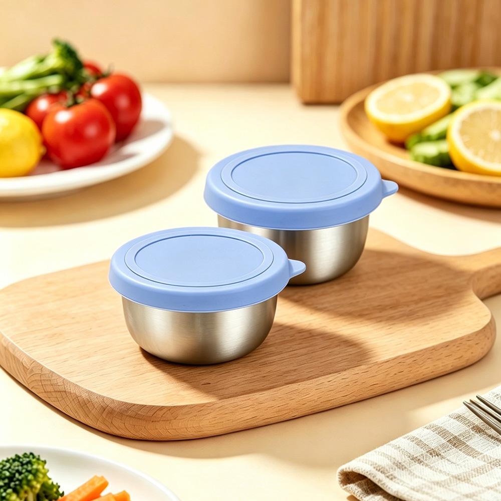 2Pcs 40ML Stainless Steel Salad Dressing Container - Leakproof Lidded Sauce Cups, Portable Dipping Dishes for Sauces