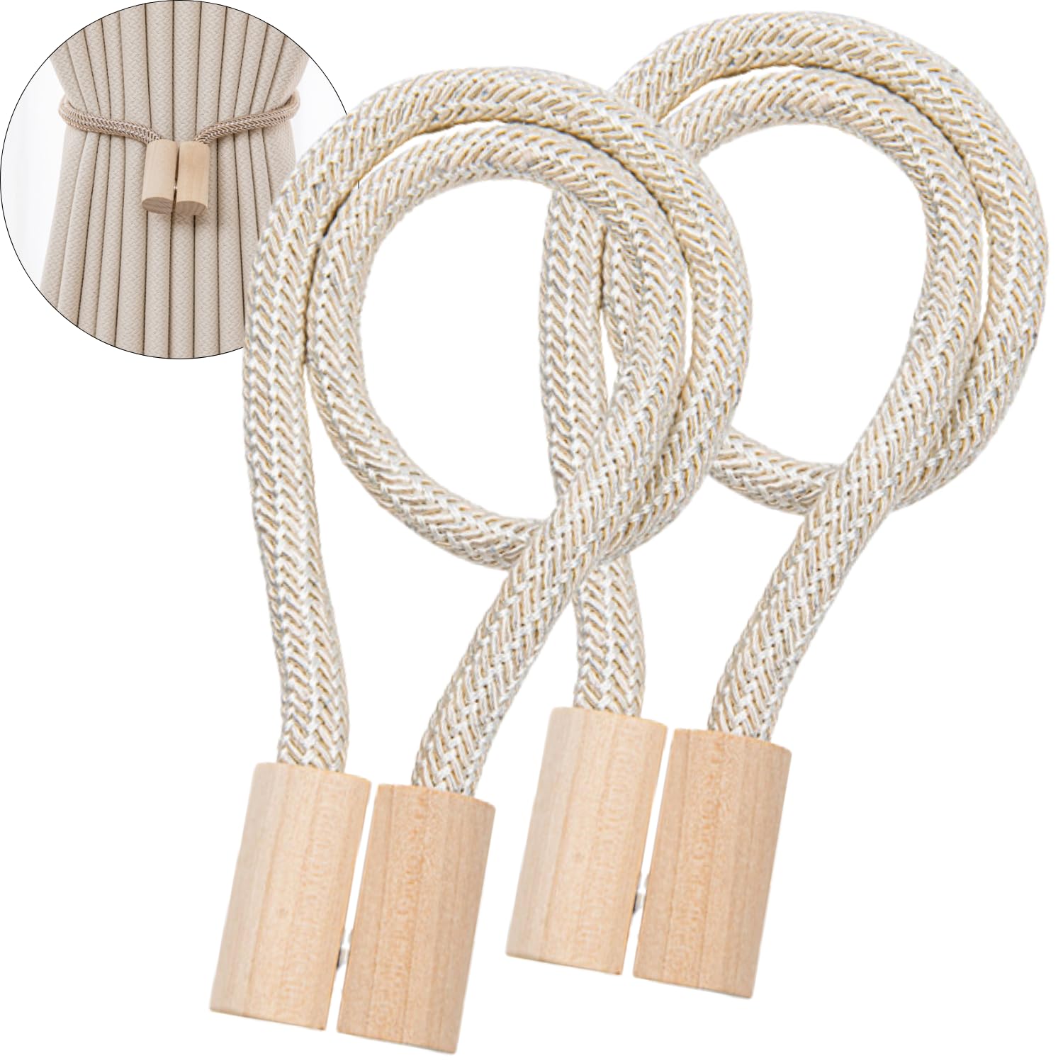 

Набор из 2 деревянных кистей для штор с магнитами, бежевый, NYANDELMO ND-0157-R08-BE-52cm-2(2)