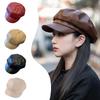 Vintage PU leather Women Beret Hat Solid Color Octagonal Newsboy Cap Outdoor Ladies Girl French Artist Caps