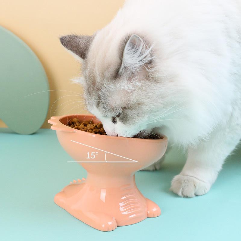 Pet Bowl Cat Bowl Dog Bowl Oblique Mouth High Foot Pipi Tao Original Hungry Dragon High Foot Bowl Plastic Bowl Pet Supplies