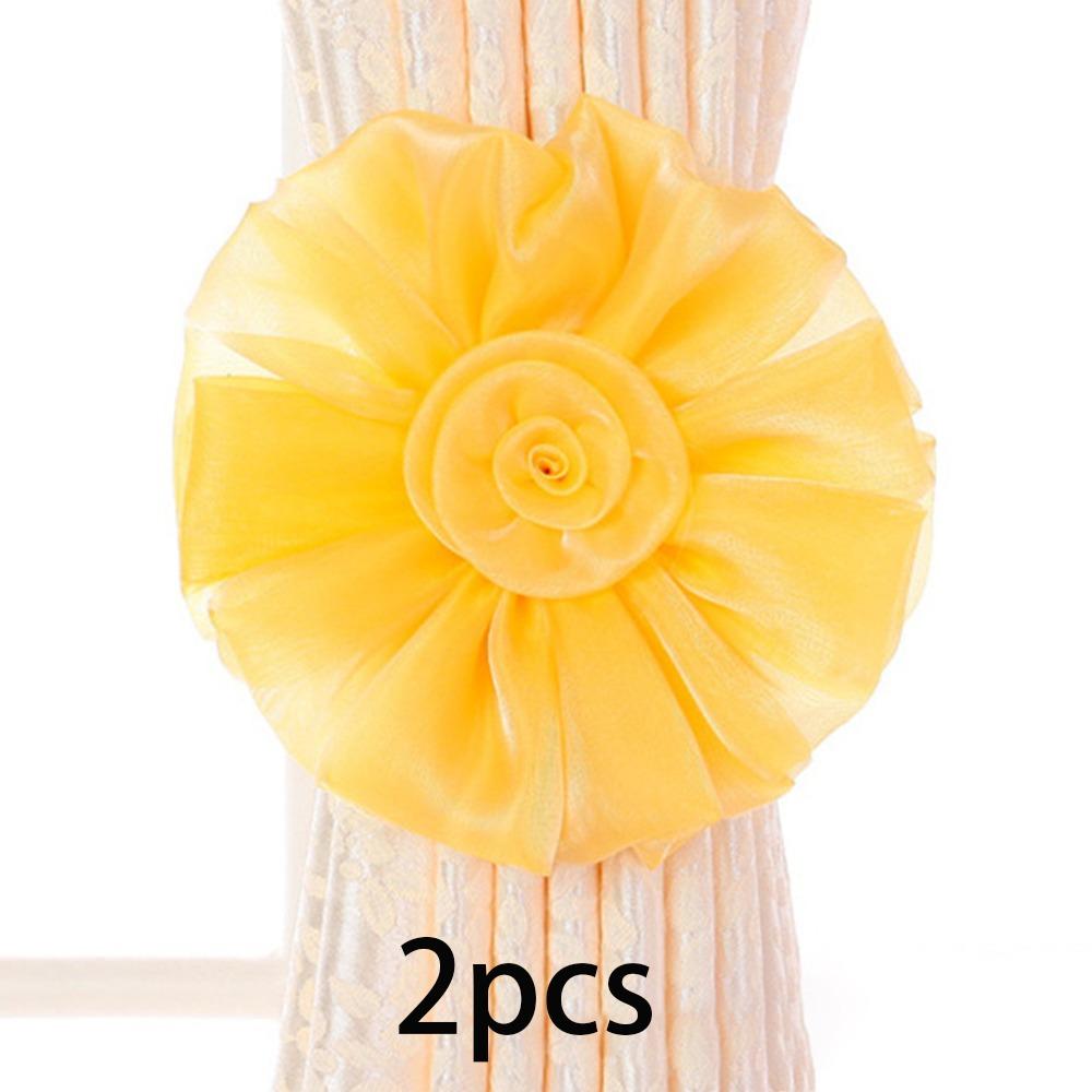 

2PCS Curtain Decoration Tulle Curtain Decor Tie Lace Flower Curtain Decor Strap жовтий