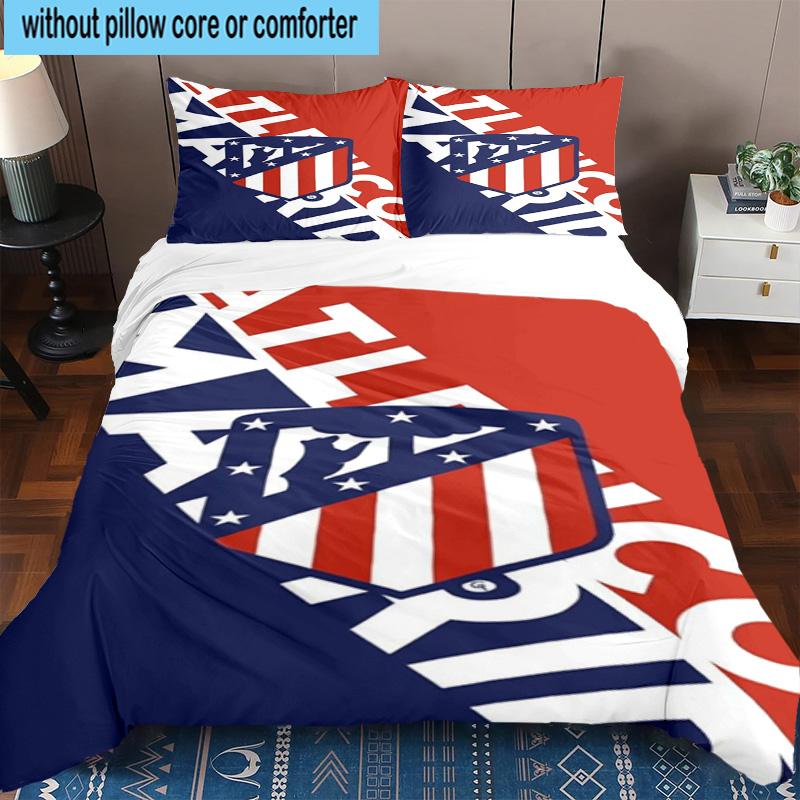 3pcs Atletico Football Club Printed Bedding Set Duvet Cover Closure Includes 1 Duvet Cover & 2 Pillowcases Bedding Sets Home Decor Gifts