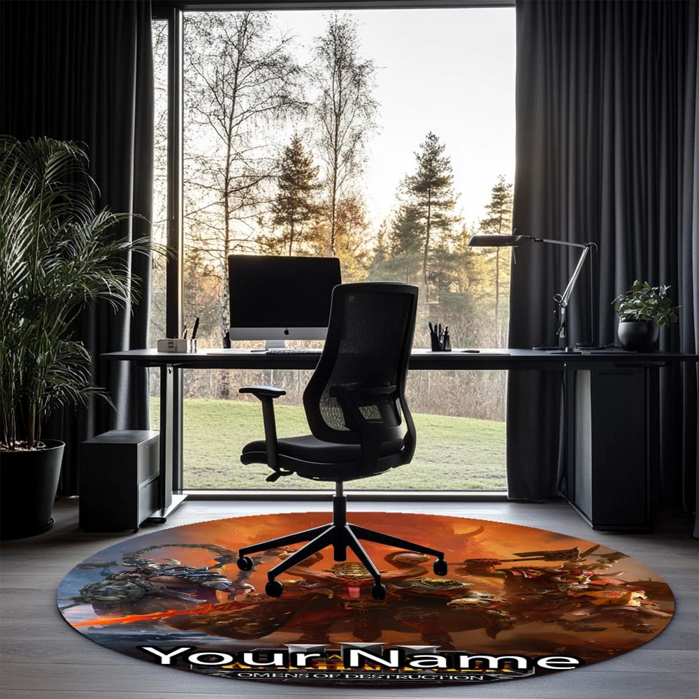 Custom Name Total War Warhammer Printed Round Rug Carpet Chair Rug Area Rug Entryway Doormats,for Office Chair Living Room Bedroom Kitchen Room.