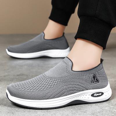 Shoes Men's New Walking Shoes Flying Woven Breathable Men's Shoes Soft Sole Lightweight Single Shoes Light Mouth Versatile Mesh Shoes Comfortable Shoe