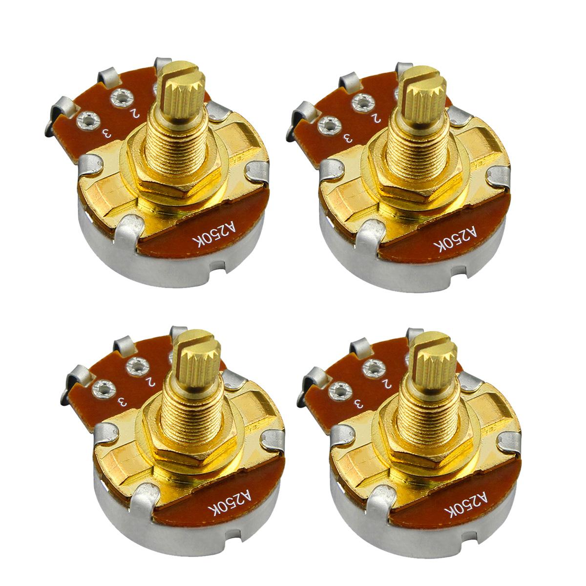 FLEOR 4pcs 18mm Long Shaft Guitar Potentiometers Pots Audio Tone Volume Switch Control A250K B250K A500K B500K Optional