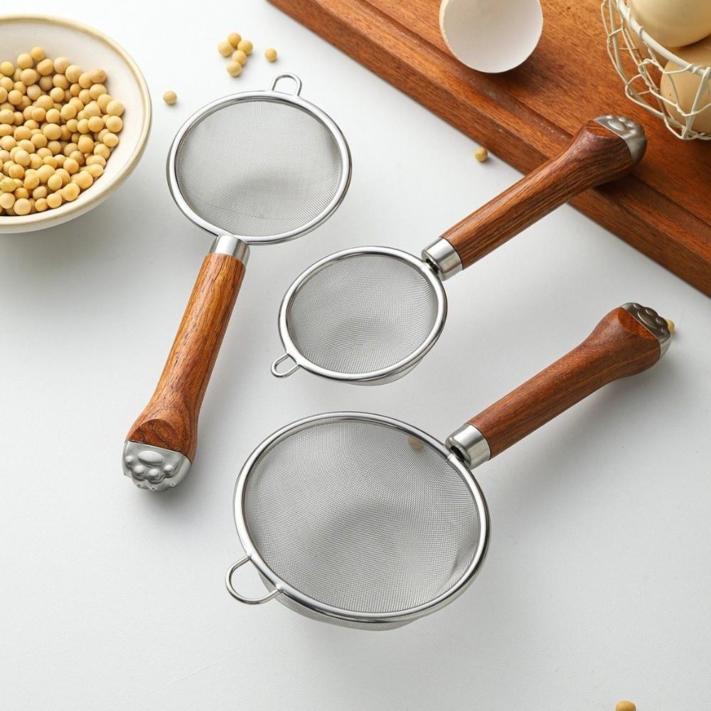 Food Grade Flour Filter Spoon Wooden Handle Kitchen Filter Handheld Sifter  Juice Filtering