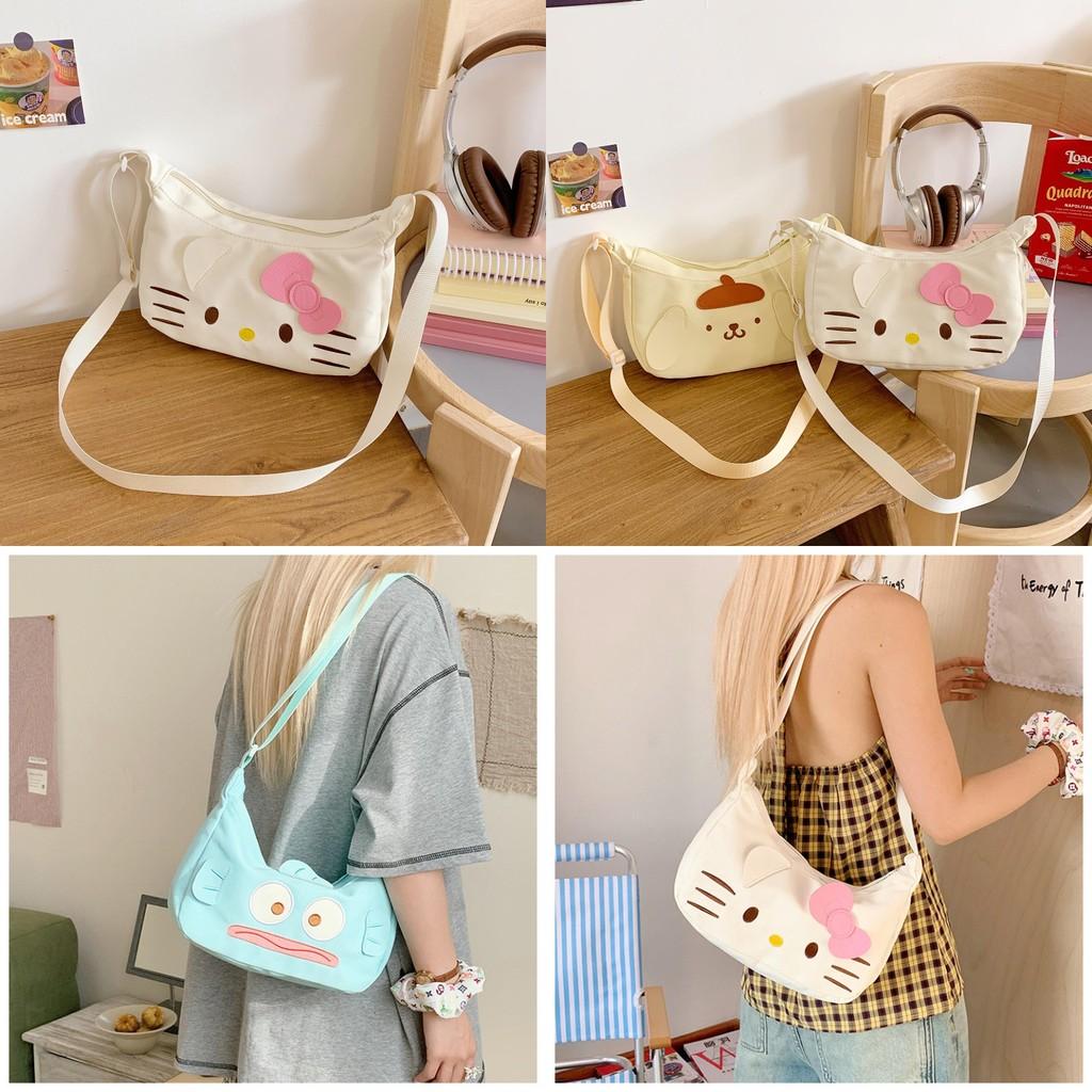 Hello Kitty Cartoon Nylon Shoulder Bag For Daily Use With Lightweight Design For Girls