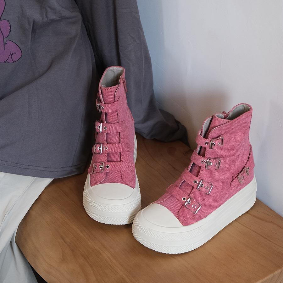 Fashion 2024 Spring and Autumn New Thick soled Short tube Canvas Boots French Casual Breathable Buckle Fashion Women's Single Shoes