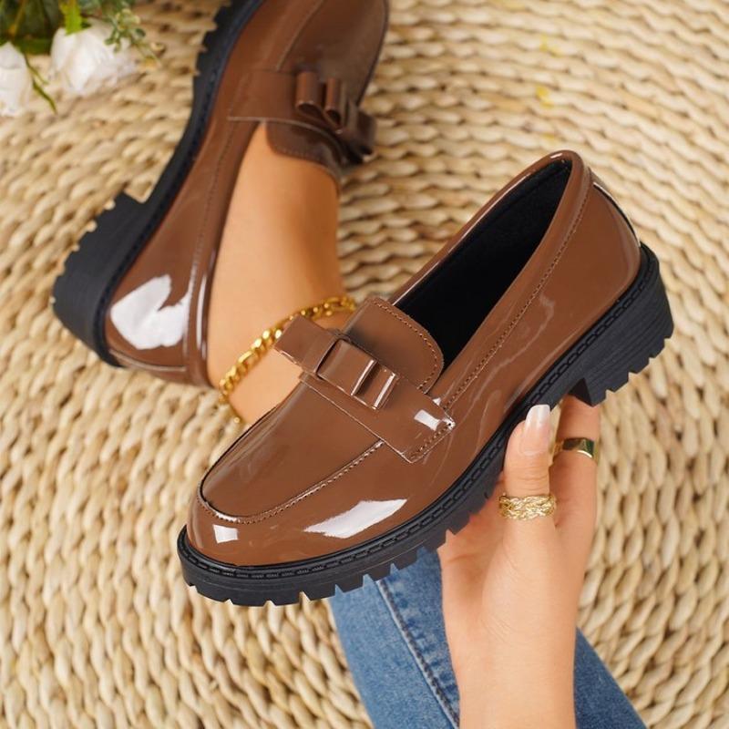 

Women s Patent Leather Tassel Loafers, Mid Heel Retro Slip-On Shoes, Plus Size Casual Fashion Flats 43 коричневый