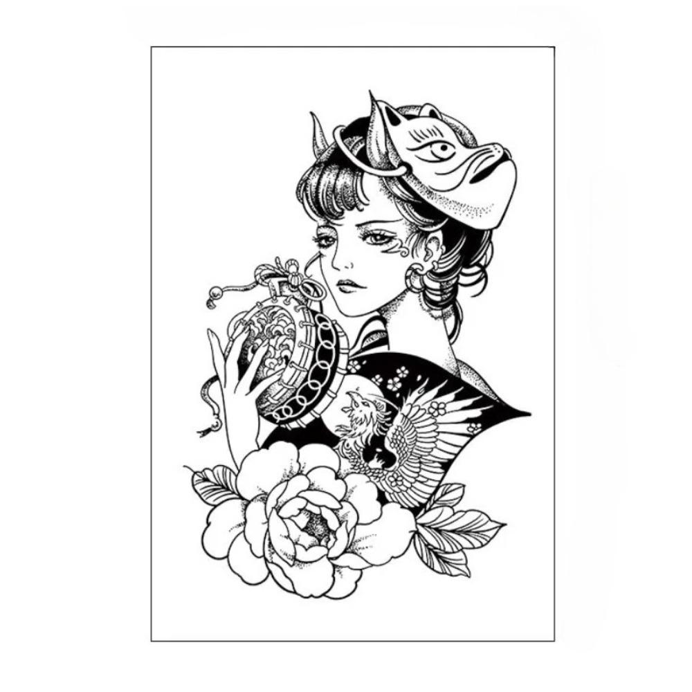 Geisha Giapponese, Durata 1-2 Settimane Impermeabile, Adesivi Tatuaggi Temporanei, Tatuaggi Finti Realistici Semi-Permanenti per Braccio.