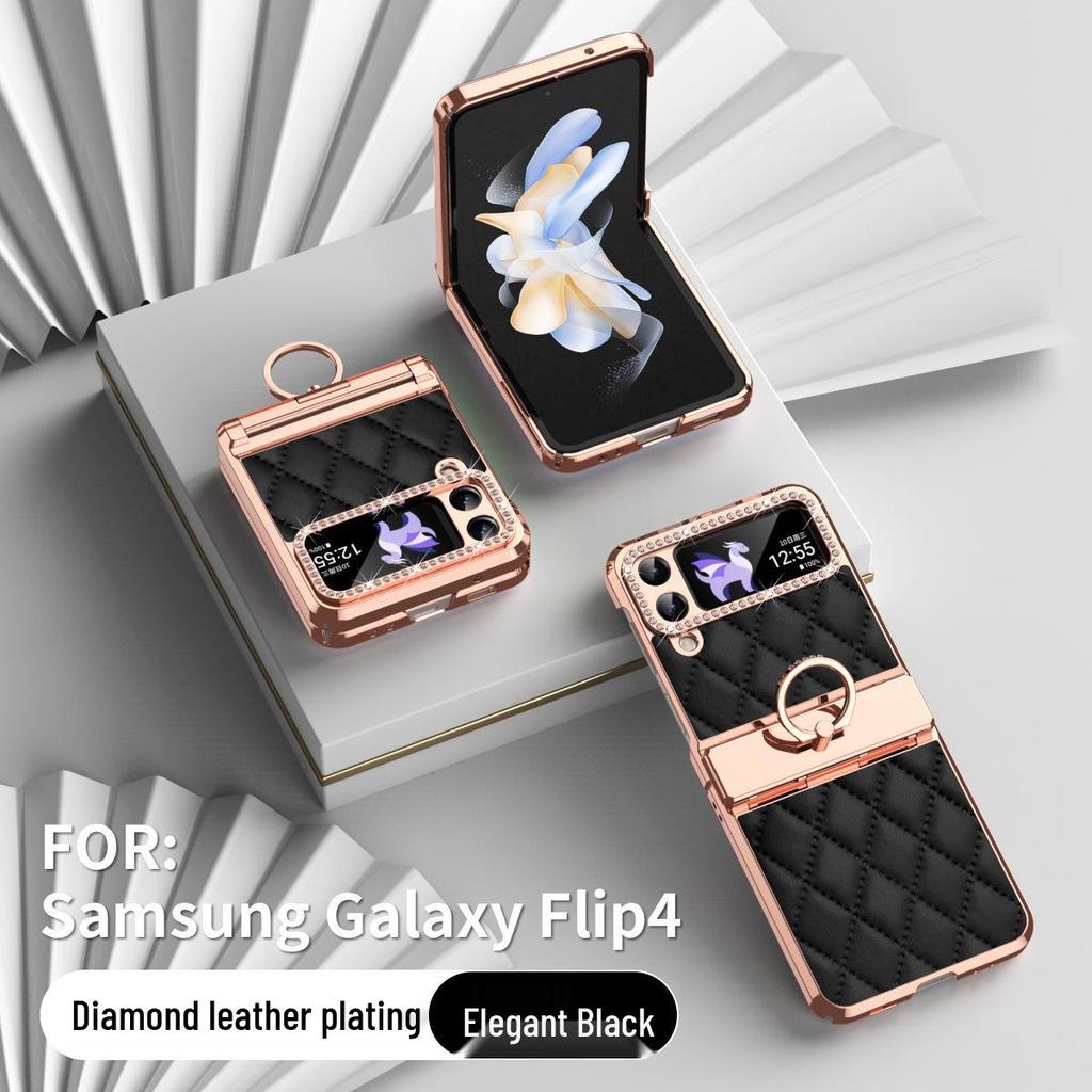 Samsung Z Flip 7/6/5/4/3 Electroplated Rhinestone Protective Case with Hinge Ring Stand