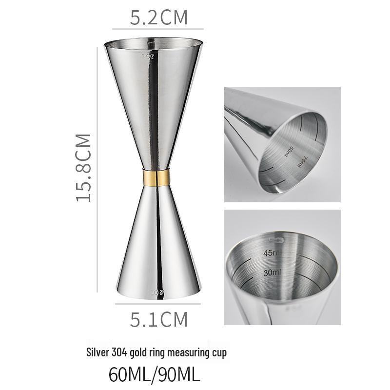 Double-Headed Stainless Steel 304 Gold Ring Jigger with Scaled Measuring Cup for Cocktails