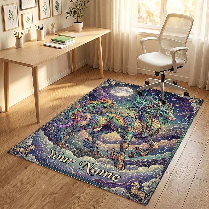 Dragon Phoenix Theme Crystal Velvet Rug Personalized Custom Name Text Soft Floor Mat Home Decor