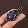 Natural Labradorite Gemstone Handmade Copper Wire Wrap Pendant 2.68" g2f98