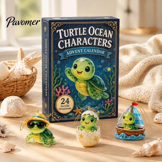Ocean Turtle Hanging Ornaments 24 Days Advent Calendar, Blind Box, Christmas Acrylic Creative Holiday Party Favors Animal Pendants for Tree