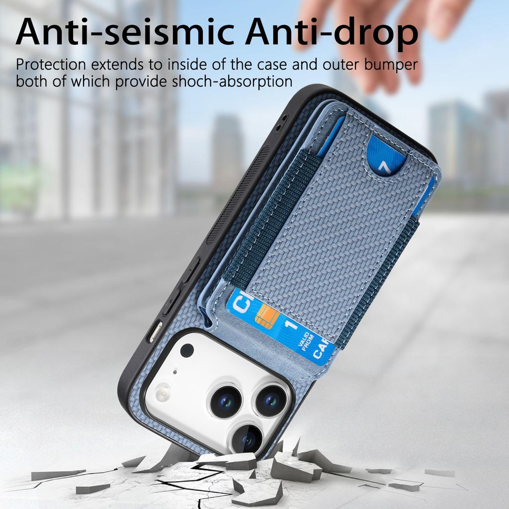 For iPhone 17 Pro Case with Card Holder Kickstand Leather Back Cover