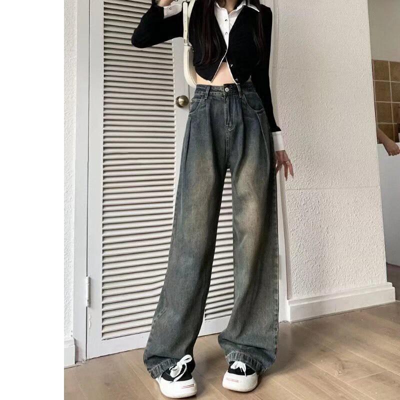Womens White High-Waisted Wide-Leg Straight Cut Denim Pants Loose Fit Casual Trousers Collection