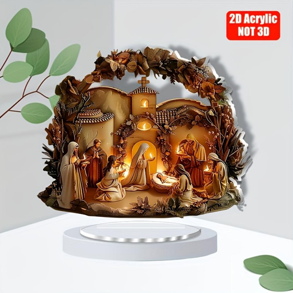 Nativity scene, 2D flat acrylic, tabletop decoration, suitable for living room, office, gifts, Christmas, Halloween