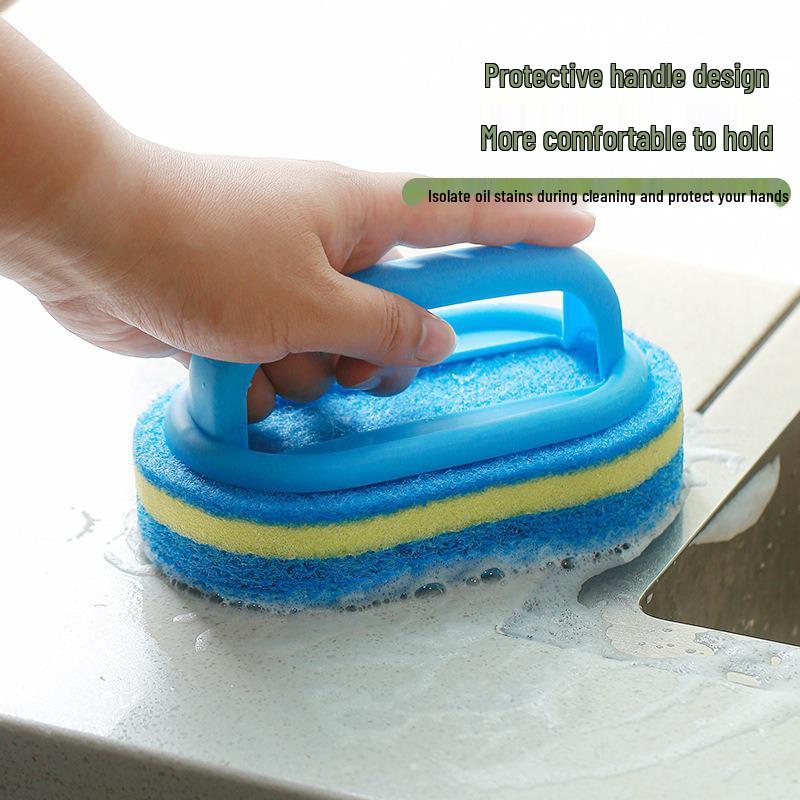 Multifunctional Bathroom and Kitchen Cleaning Brush with Handle and Thickened Sponge