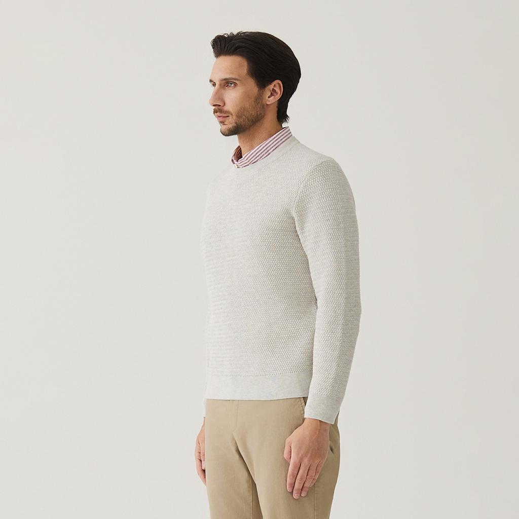 FERRAROMILANO Modified Herringbone Round Knit L/Grey (Am0Ftsr10132)