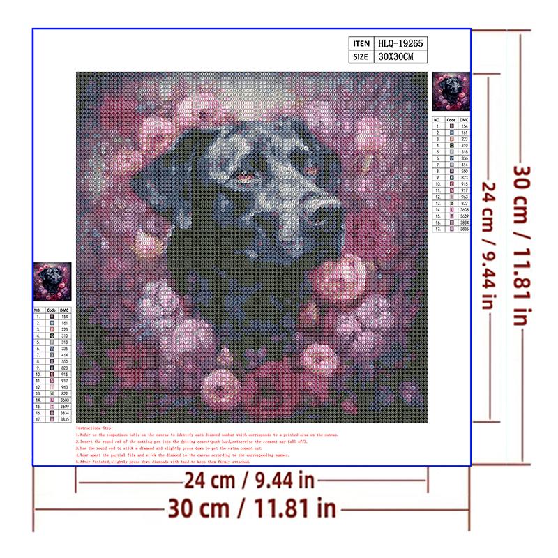 5d DIY Diamond Painting Cross Stitch Animals Black Dogs Flowers Diamond Embroidery Mosaic Full Round Drill Home Decor Arts