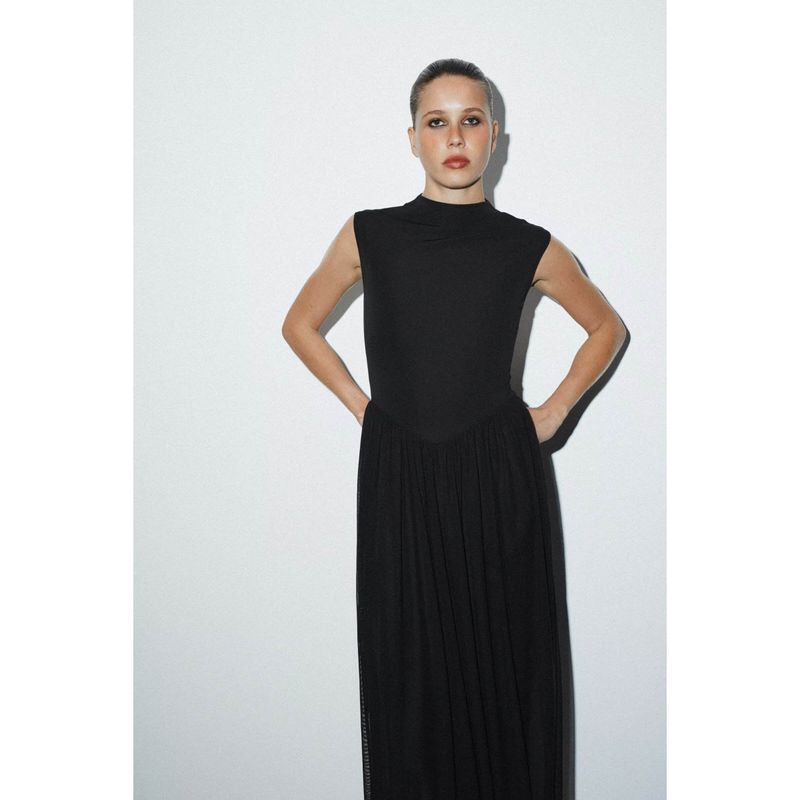 Za Foreign Trade New Women Clothes ZR Western Style Fashion Design Silk Net Patchwork Long Dress 5584807