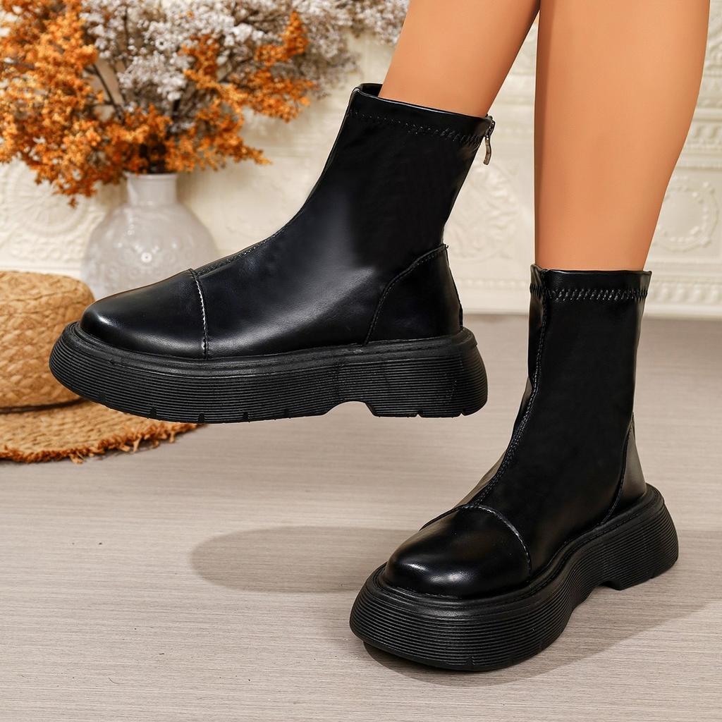Winter Elegant Solid Color Round Toe Sexy Thick Soled Work Boots Fashionable New Comfortable Non Slip Women'S Short Boots