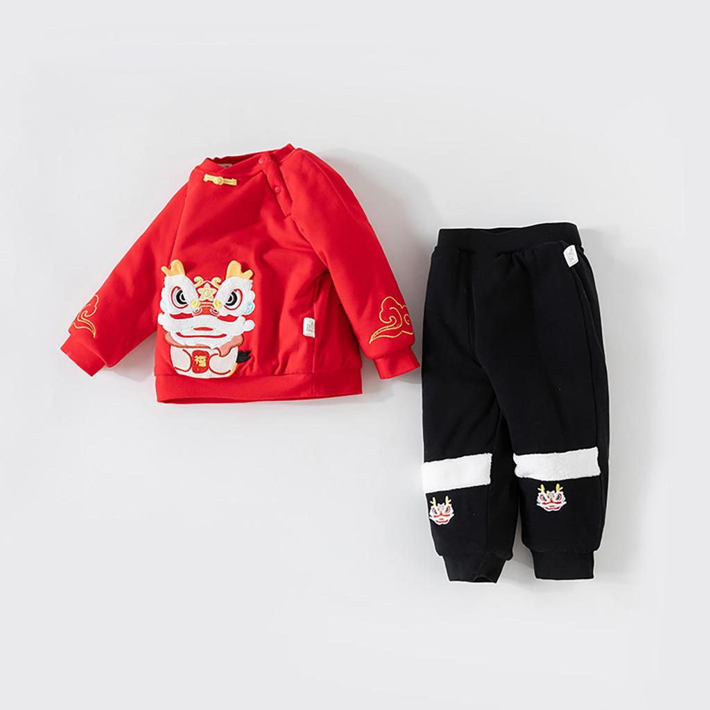Infant Winter Two-Piece Set: Warm, Padded, New Chinese Style Pullover for Toddlers' New Year Celebration