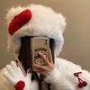 Hello Kitty Thickened Warm Lace-Up Lei Feng Hat Sweet Cute Hat Bow Plush Ear Protector Baotou Hat Female