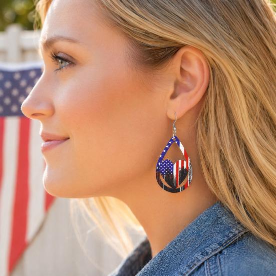 1 Pair Hollow Drop Earrings for Women, Fourth of July Independence Day Earrings, American Flag Stars Stripes Design Hook Earrings