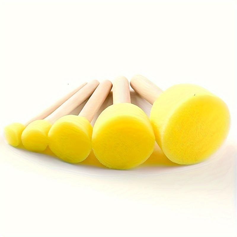 4 Pcs Yellow Sponge Brushes for Graffiti, Painting, and Art Projects - Round Mushroom Heads, Durable Rubber
