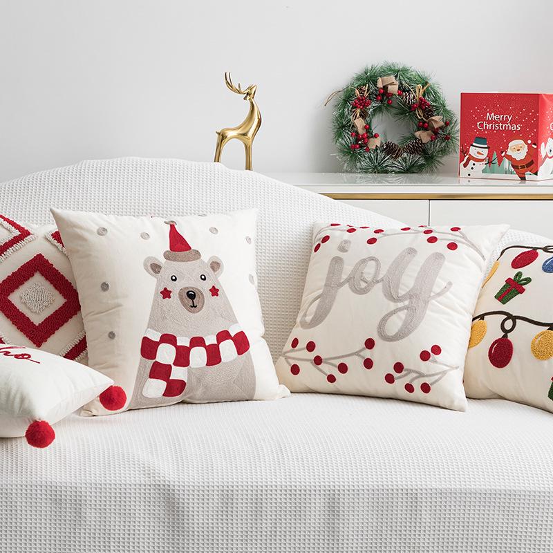 Christmas Decorative Embroidery Pillow - Festive Cushion Cover for Sofa, Bedside, or Living Room
