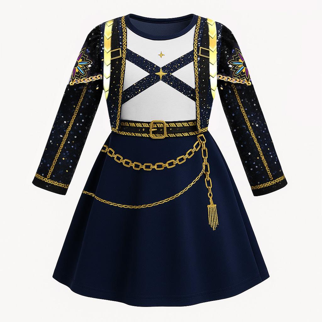 Kids Girls Casual Daily Dress Cute Cartoon Print Long Sleeves Dance Wear Princess Dress  2-12 Years