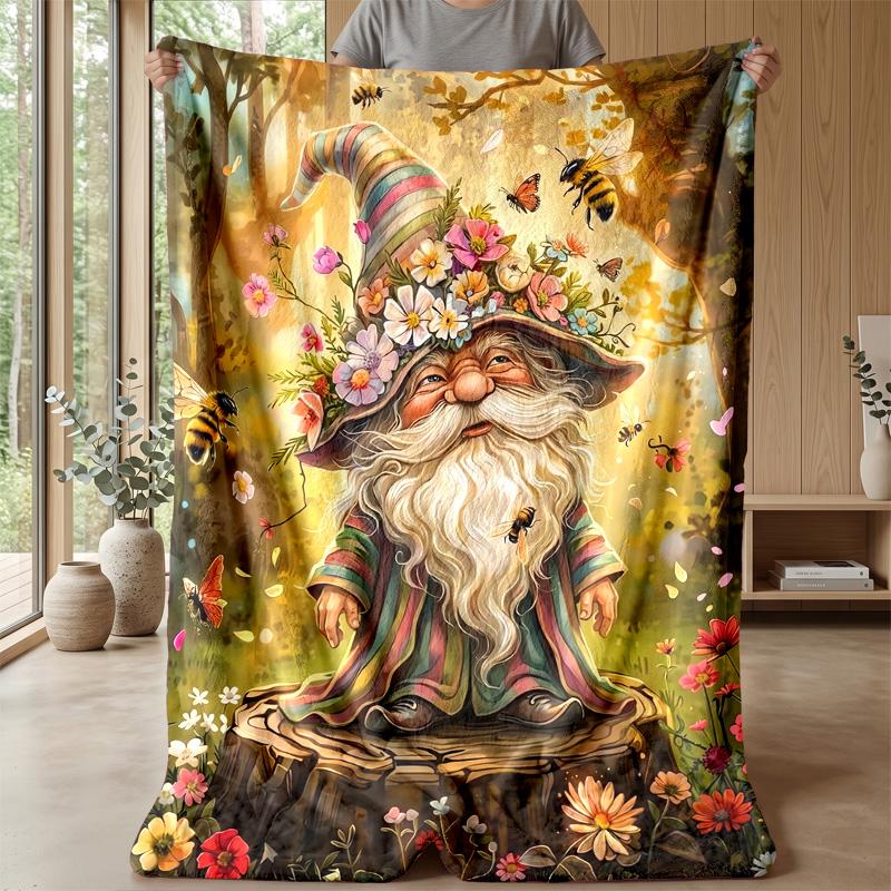 Festive Pink Gnomes with Gifts Theme blanket Lightweight Warm Flannel Blanket Decorative Throw Blanket for Home Decoration