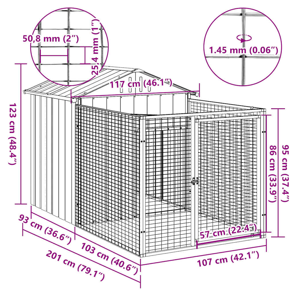 Vidaxl Dog Kennel, With Run, Anthracite, 117X201X123 Cm, Steel
