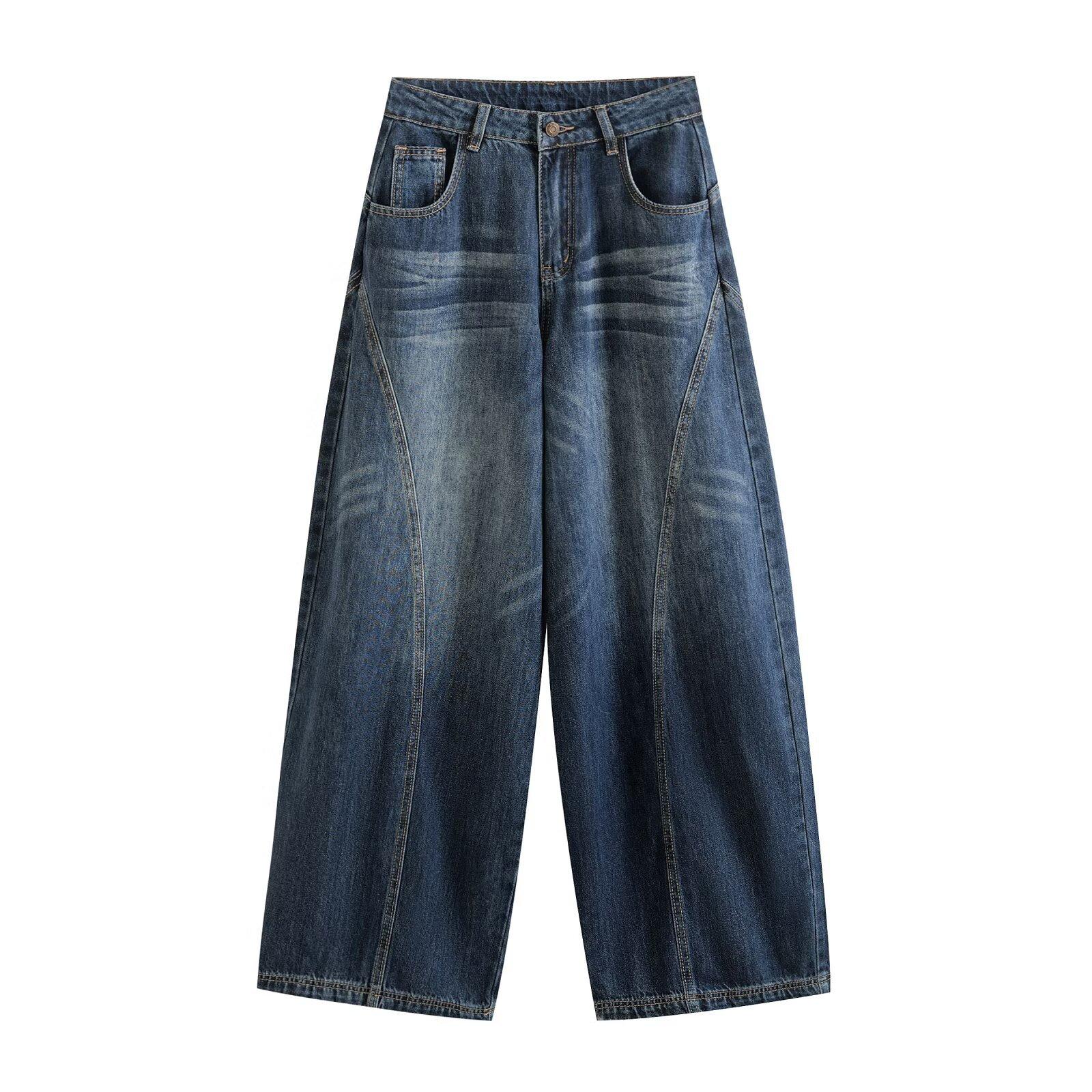 European and American style, new women s clothing, classic, versatile, fashionable, fashionable piece loose trousers XS синий