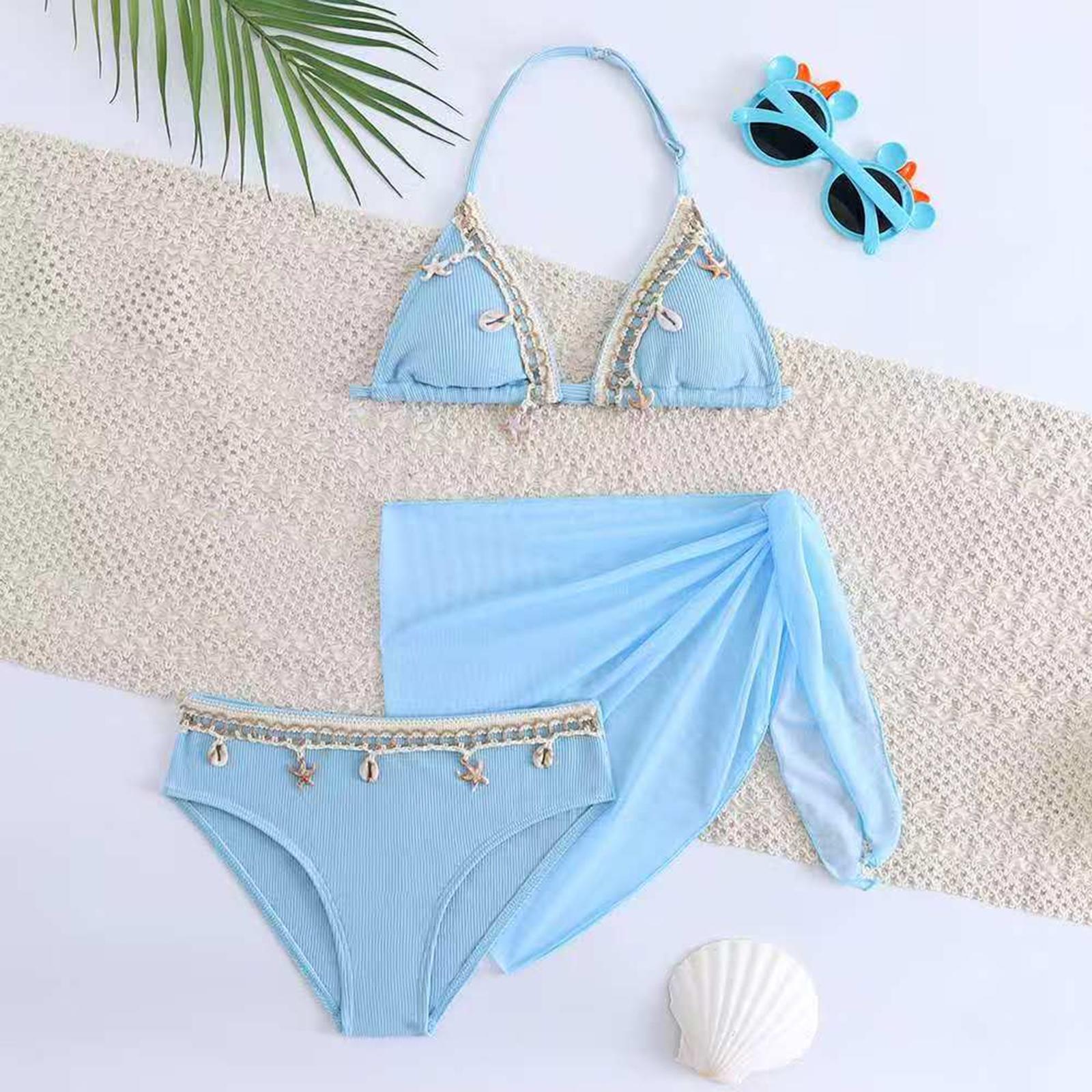 Miss Beauty26 Meisjes Hoge Taille Tweedelig Zwempak Set met Mesh Rok Cover-up Verstelbare Halter Top en Broekje Zwemkleding voor Kinderen Strand Zwembad 140