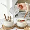 Sunflower Embossed Oatmeal Bowl with Handle & Spoon - Large Capacity Glass Milk & Cereal Bowl
