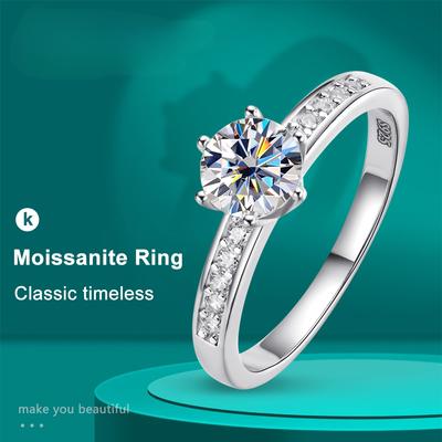 1ct D Color Moissanite Ring S925 Sterling Sliver Plated 18k White Gold Eternity Band Wedding Engagement Rings For Women