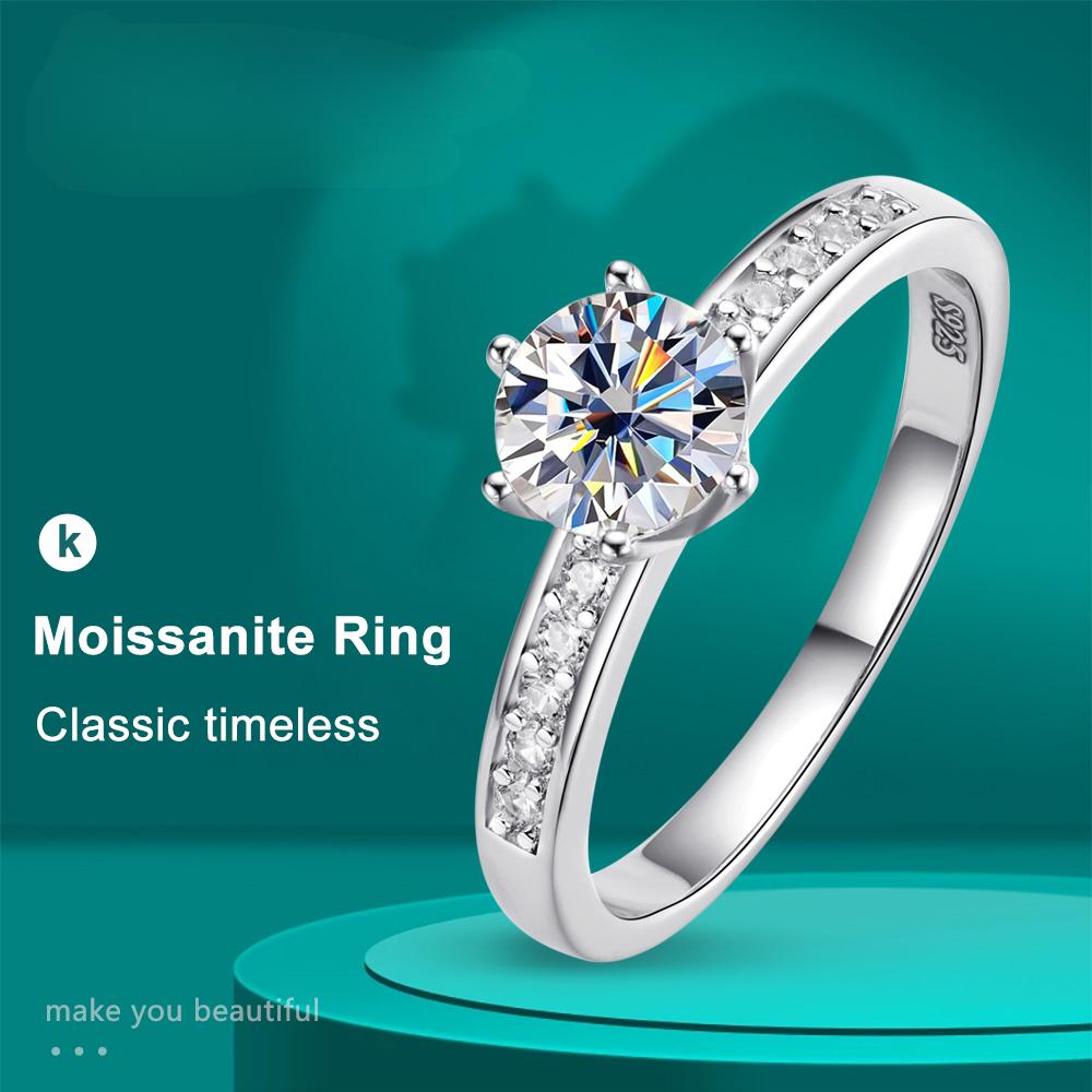 

Кільце з муасанітом 1ct D кольору S925 стерлінгового покриття з білого золота 18 карат Весільні каблучки Eternity для заручин для жінок 9