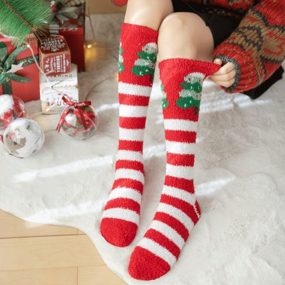 Thickened Floor Sleep Sock Coral Fleece Coral Plush Socks New Long Christmas Socks  Christmas
