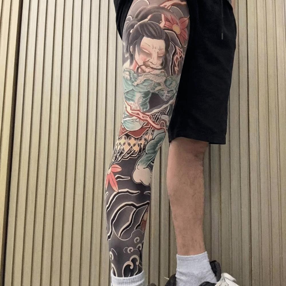 1pc Japanese Style Tattoo Socks Breathable Full Leg Socking Bodhidharma Men Sun-proof Socks  Riding