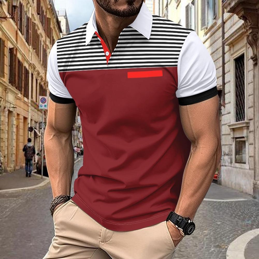 Men's Summer Striped Printed Casual Short Sleeved Polo Shirt Men's Casual Polo Shirt